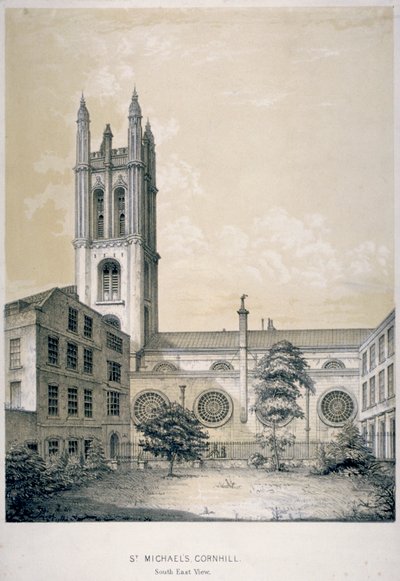 Vista sud-est della Chiesa di San Michele, Cornhill, Città di Londra, 1840 da EJ Dickinson
