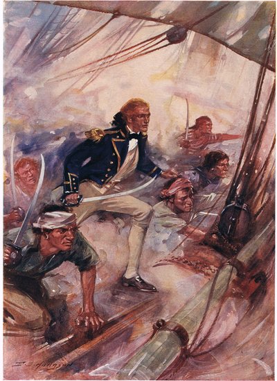 Nelson che abborda il San Josef alla battaglia di St Vincent, illustrazione da 