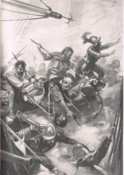 Gli inglesi respingono gli spagnoli a San Juan de Ulua, illustrazione da 
