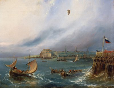 La prima traversata in mongolfiera del Canale della Manica, 7 gennaio 1785, c.1840 da E.W. Cocks