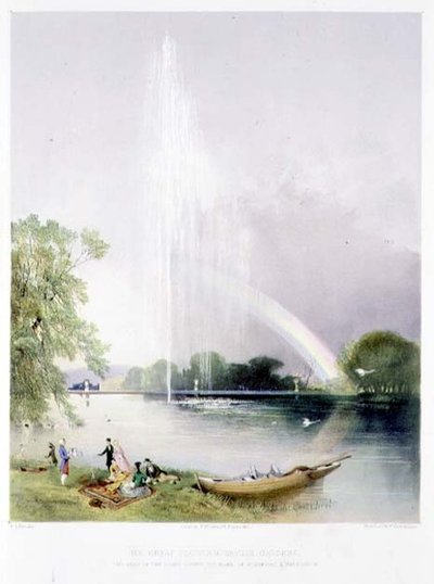 La grande fontana, Enville Gardens, pub. da Thomas McLean da E. Adveno Brooke