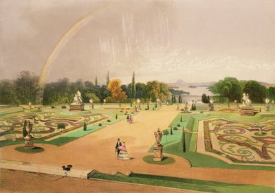 Vista nei giardini di Eaton Hall, pub. da Thomas McLean da E. Adveno Brooke