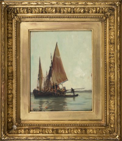 Barca veneziana sulla laguna da E. Aubrey Hunt