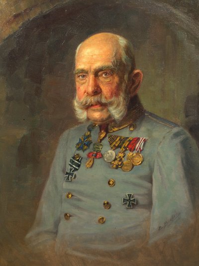 Imperatore Francesco Giuseppe I in uniforme di servizio di un feldmaresciallo austriaco da E. Bieber