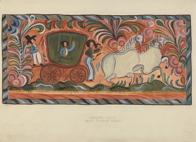 Cassapanca di pino nativo dipinta a olio, 1935-1942 da E. Boyd