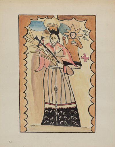 San Giovanni Nepomuceno - Dipinto su Pelle di Bufalo Prima del 1800, 1935-1942 da E. Boyd