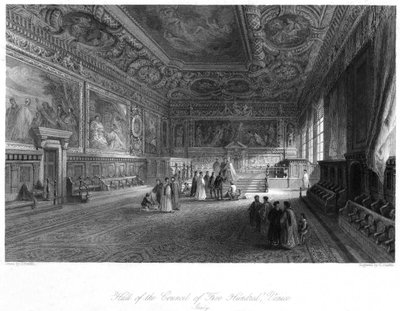 Sala del Consiglio dei Cinquecento, Venezia, Italia, XIX secolo da E. Challis