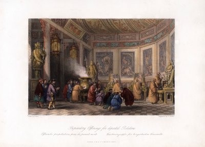 Offerte propiziatorie per parenti defunti, Cina, c1840 da E. Challis