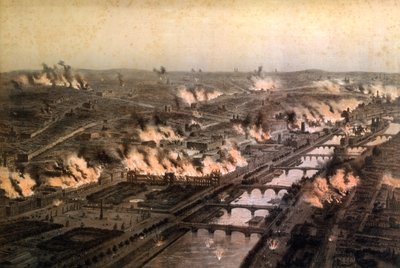 Panorama degli Incendi a Parigi durante la Comune, maggio 1871 da E. Daroy
