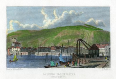 Luogo di sbarco, porto esterno, Dover, Kent, XIX secolo da E. Finden