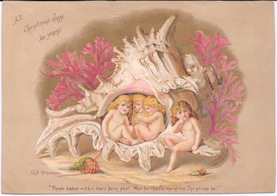 Cartolina di Natale vittoriana di quattro bambini d