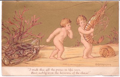 Cartolina di auguri vittoriana di due bambini d