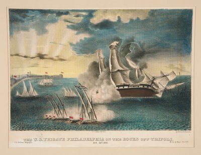La fregata americana Philadelphia sugli scogli al largo di Tripoli (Dal U.S. Military Magazine Army and Navy, Vol. II) da E. J. Pinkerton
