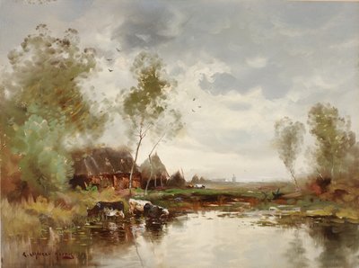 Paesaggio con mulino a vento, fine 19°-inizio 20° secolo da E. Landseer Harris