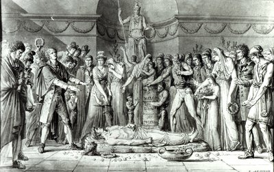 Il funerale di Jean Paul Marat nella Cappella del Club des Cordeliers, 16 luglio 1793, c.1793 da E. Le Sueur
