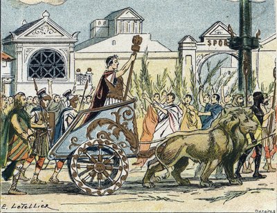 Il corteo trionfale di Giulio Cesare, politico e scrittore romano da E. Letellier