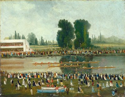Scena di Canottaggio: Folla che Guarda dalle Rive del Fiume, fine XIX secolo da E. Levy