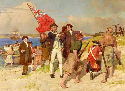 Sbarco del tenente James Cook a Botany Bay, 29 aprile 1770 (dipinto di E Phillips Fox) da E. Phillips Fox