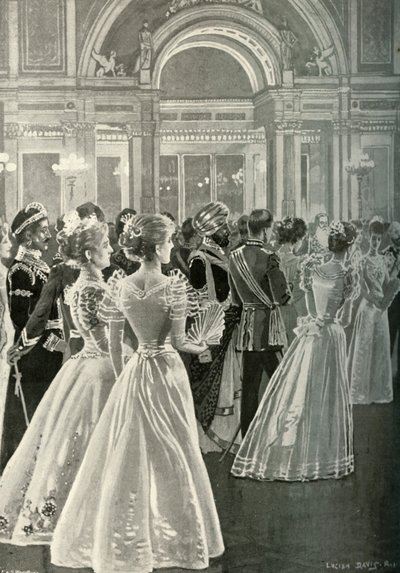 La ricezione di stato a Buckingham Palace: ingresso del Principe e della Principessa di Galles, c1897 da E. and S. Woodbury