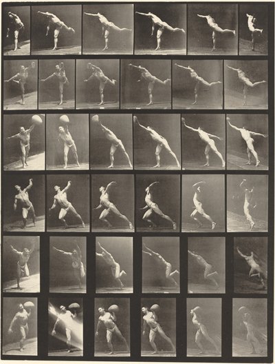 Tavola numero 523. A: Dare un colpo. B, E: Lanciare il disco. C, F: Sollevare una pietra di 75 libbre da Eadweard Muybridge
