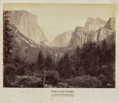 Yo-Sem-i-te Valley, California. Una vista dal sentiero di Mariposa. Tis-sa-ack, Tu-toch-ah-nu-lah, Loya, Pohono da Eadweard J. Muybridge