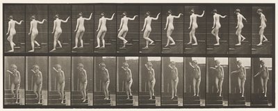 Tavola 132. Scendere le scale, girarsi a guardarsi intorno e salutare con la mano da Eadweard Muybridge