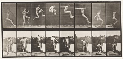 Saltare; correre salto in lungo (con scarpe) (tavola 160) da Eadweard Muybridge