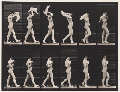 Tavola 40. Camminare, lanciare un fazzoletto sulle spalle da Eadweard Muybridge