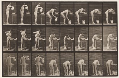 Piatto 413. Versando acqua in una bacinella e lavandosi il viso da Eadweard Muybridge