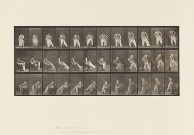 Tavola 420. Toilette; alzarsi dalla sedia e vestirsi, 1885 da Eadweard Muybridge