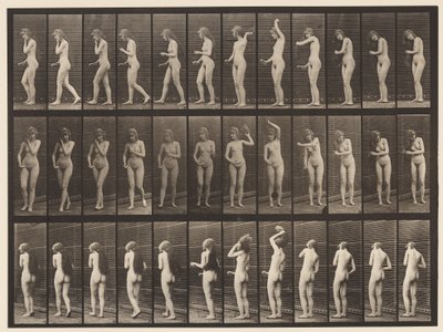 Piatto 426. Toilette; Spazzolarsi i capelli e andarsene, 1872-1885 da Eadweard Muybridge
