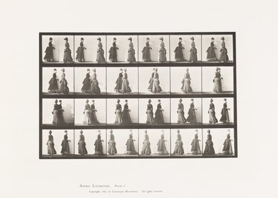 Camminare, due modelli che si incontrano e si girano parzialmente da Eadweard Muybridge
