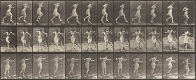 Tavola numero 175. Attraversamento del ruscello su pietre con una canna da pesca e un barattolo da Eadweard Muybridge