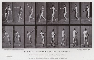 La figura umana in movimento: Atleta, lancio sopra il braccio nel cricket da Eadweard Muybridge