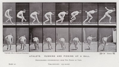 La figura umana in movimento: Atleta, che corre e raccoglie una palla da Eadweard Muybridge