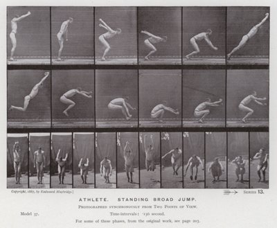 La figura umana in movimento: Atleta, salto in lungo da fermo da Eadweard Muybridge