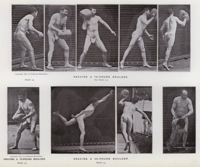 La figura umana in movimento: Sollevando un masso di 75 libbre; Sollevando un masso di 20 libbre da Eadweard Muybridge