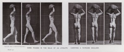 La figura umana in movimento: Alcune fasi nella camminata di un atleta, portando un masso di 75 libbre da Eadweard Muybridge