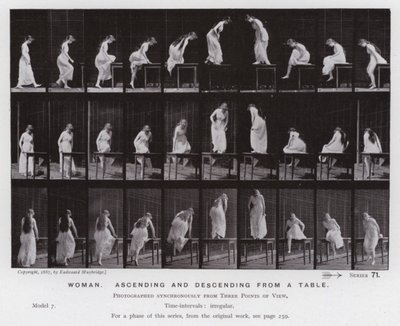La figura umana in movimento: Donna, salendo e scendendo da un tavolo da Eadweard Muybridge