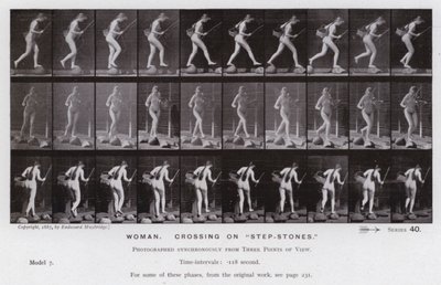La figura umana in movimento: Donna, attraversando su "pietre di passaggio" da Eadweard Muybridge