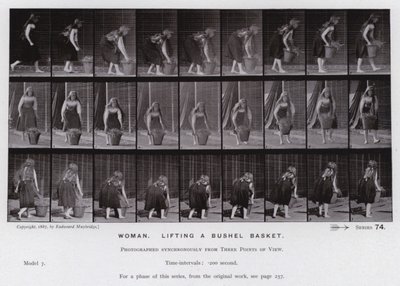 Figura umana in movimento: Donna che solleva un cesto di grano da Eadweard Muybridge