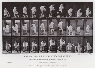 La figura umana in movimento: Donna, facendo un passo alto e saltando da Eadweard Muybridge