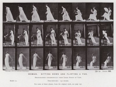 La figura umana in movimento: Donna, che si siede e agita un ventaglio da Eadweard Muybridge
