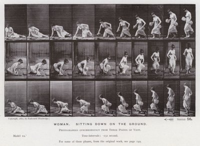 La figura umana in movimento: Donna, che si siede a terra da Eadweard Muybridge