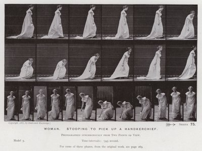 La figura umana in movimento: Donna, chinandosi per raccogliere un fazzoletto da Eadweard Muybridge