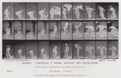 La figura umana in movimento: Donna, gettando uno scialle sulle spalle da Eadweard Muybridge