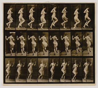Donna che rimbalza su un piede solo, dal libro La locomozione animale da Eadweard Muybridge