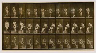 Donna seduta, con le gambe incrociate, che beve da una tazza da tè, dal libro Animal Locomotion da Eadweard Muybridge