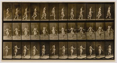 Donna che usa la corda per saltare, dal libro Locomozione animale da Eadweard Muybridge