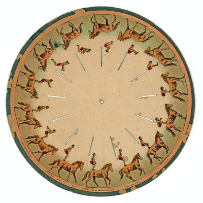 Disco zoopraxiscopio che mostra un acrobata che esegue un salto mortale a cavallo, 1893 da Eadweard Muybridge